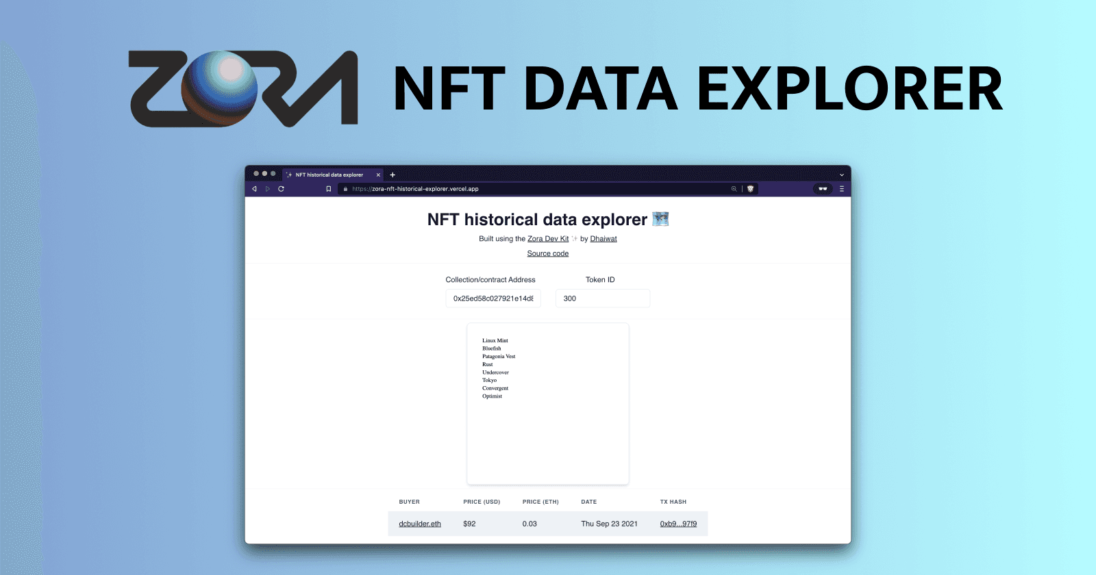 Build a Historical NFT Data Explorer with Zora's SDK